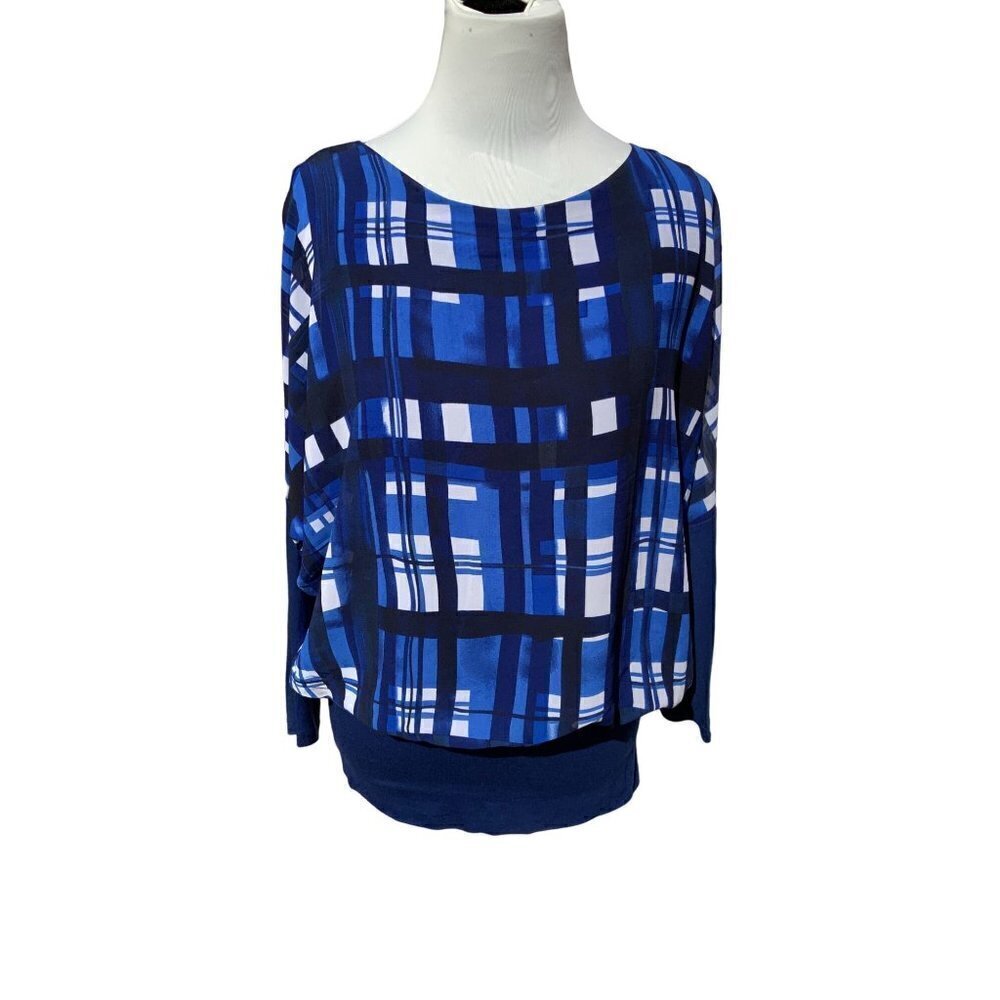 JOSEPH A LADIES BLUE AND WHITE CHECKERED PATTERN OVERSIZED BLOUSE  SHIRT TOP S